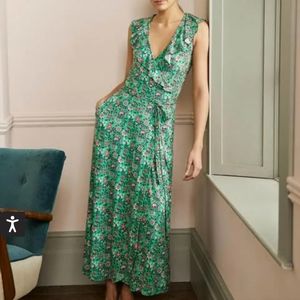 Boden Saskia Wrap Jersey Maxi Dress Green Lagoon, Oriental Meadow Size 8